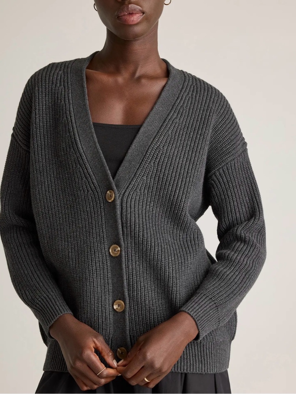 Quince Charcoal Boyfriend Cardigan Sweater
